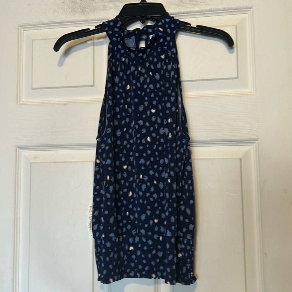Beacon Julya Double Button Blue Abstract Print Halter Top Size Medium